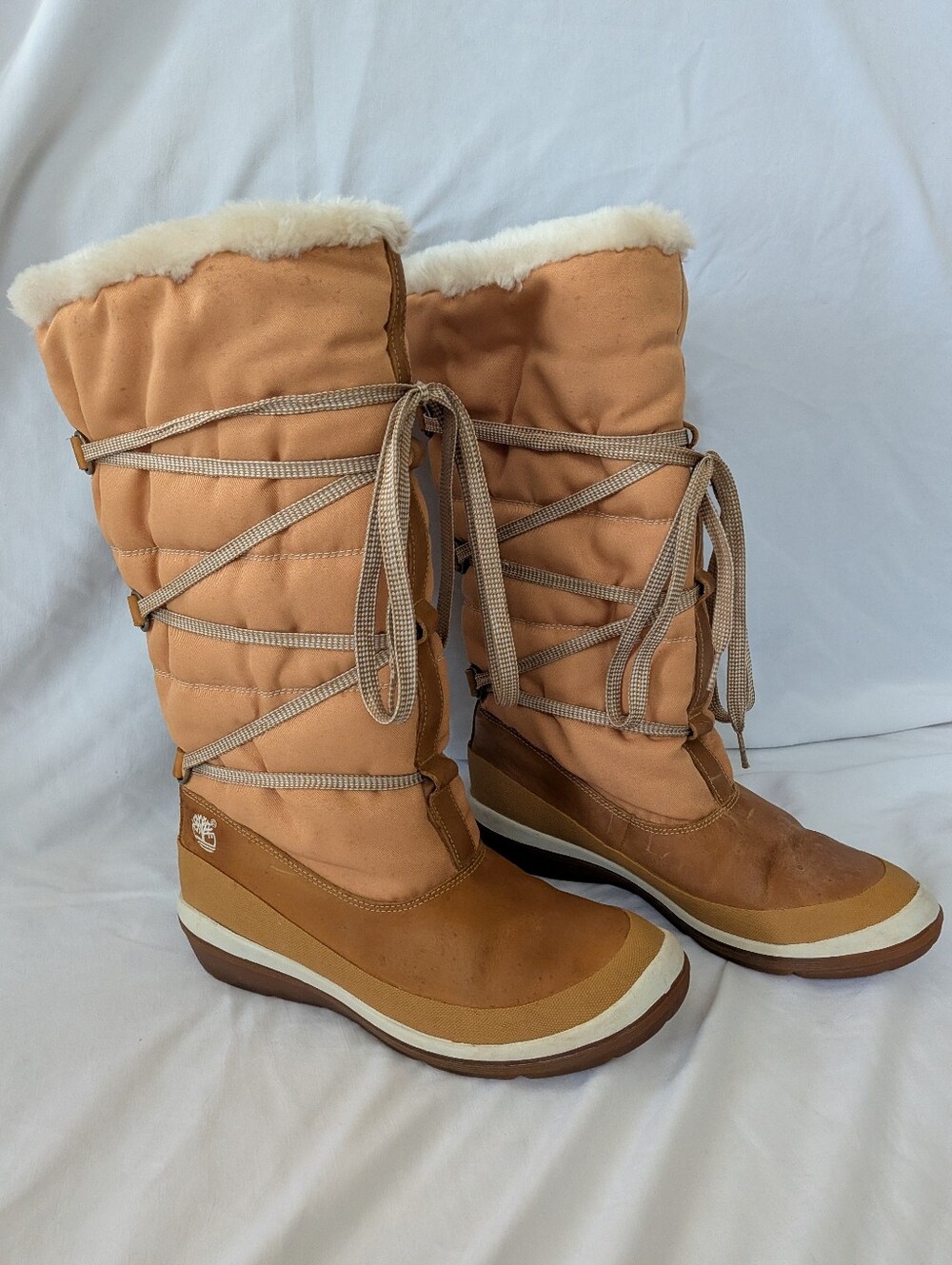 TIMBERLAND Faux Fur Lace Up Pull On Tall Winter Leather Rubber Snow Boots US W9